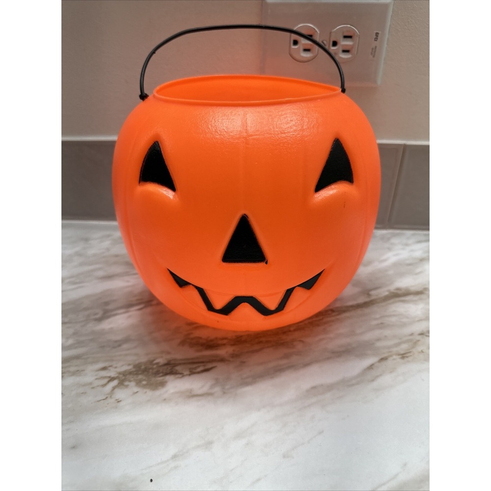 Vtg Halloween Jack o Lantern Pumpkin Candy Bucket Blow Mold General Foam USA